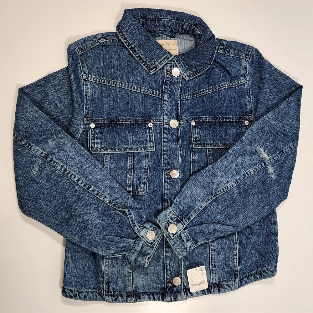 NWT‎ Free People We The Free Women's Jade Denim Jacket in High Dive Size M - Picture 3 of 16